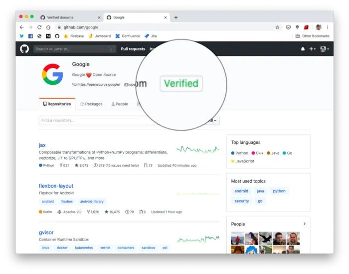 Verified がついている Organization